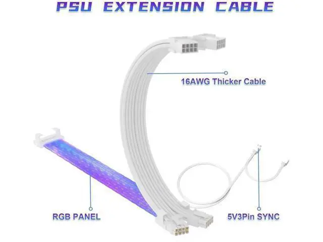 Alt view image 5 of 7 - Full White ARGB GPU Extension Cable Kit, 3×8(6+2)Pin Strimer Style PSU Cord, 5V 3Pin Addressable Sync with White Connectors for White Themed PC Builds