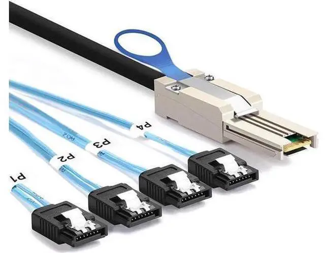 Main image of 1M SFF-8088 36Pin External Mini SAS Male to 4 SATA 7Pin Female Breakout Cable with Locking Latches, 3.3FT RAID Controller to Hard Drive Backplane Cable