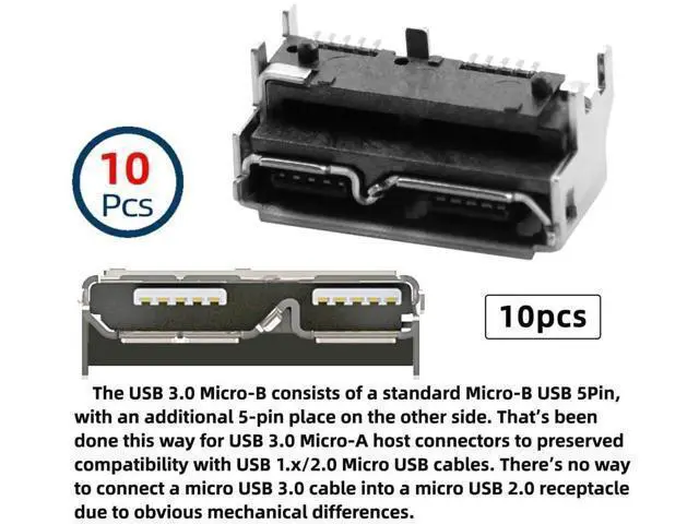 Alt view image 2 of 6 - 10Pcs Micro USB 3.0 10Pin Female Socket, SMT Board Mount Connector 5.2mm Height for SSD & USB Hard Drive