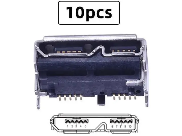 Alt view image 4 of 6 - 10Pcs Micro USB 3.0 10Pin Female Socket, SMT Board Mount Connector 5.2mm Height for SSD & USB Hard Drive