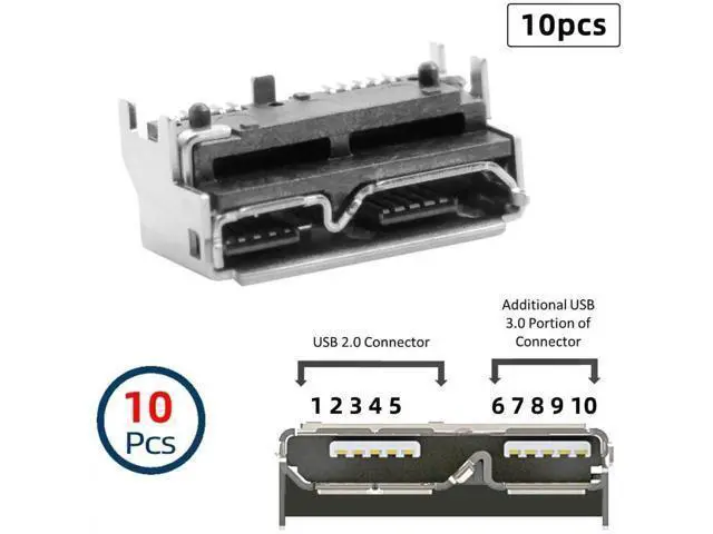 Alt view image 6 of 6 - 10Pcs Micro USB 3.0 10Pin Female Socket, SMT Board Mount Connector 5.2mm Height for SSD & USB Hard Drive