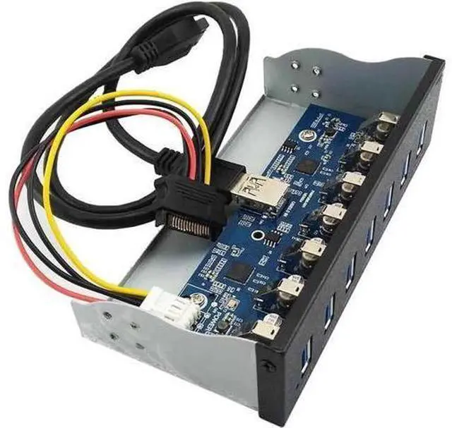 Alt view image 2 of 3 - 5.25 Inch Optical Drive Bay 7-Port USB 3.0 Front Panel Hub, 7 USB 3.0 Type-A Splitter Adapter with 20Pin Motherboard Header Cable & Metal Mount Bracket for Desktop PC Chassis