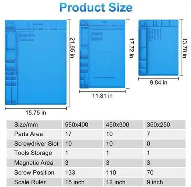 Alt view image 2 of 7 - Large Magnetic Silicone Soldering Mat, 21.7"×15.8", Heat Resistant up to 932°F for Electronics & PC Repair