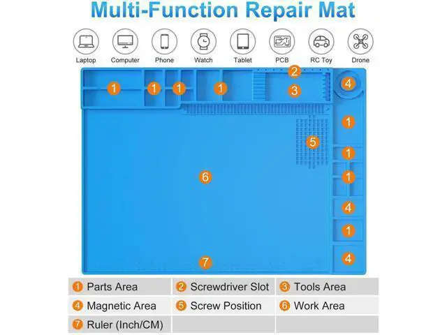 Alt view image 7 of 7 - Large Magnetic Silicone Soldering Mat, 21.7"×15.8", Heat Resistant up to 932°F for Electronics & PC Repair