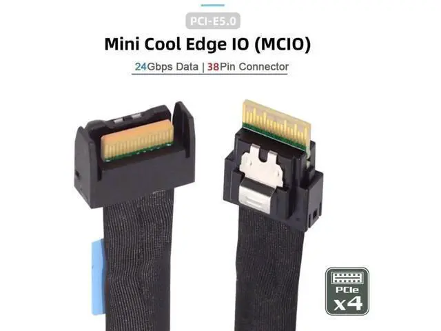 Alt view image 4 of 7 - 0.5M PCIe5.0 SFF-8654 Slimline 4i Male to SFF-TA-1016 MCIO 38Pin Male Conversion Cable, 64Gbps High-Density Internal Server Interconnect Wire for HPC, AI Server, NVMe Storage Backplane & OCP Expansion