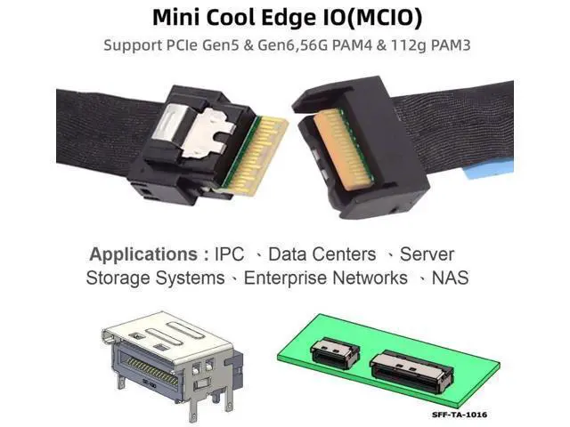 Alt view image 3 of 7 - 0.5M PCIe5.0 SFF-8654 Slimline 4i Male to SFF-TA-1016 MCIO 38Pin Male Conversion Cable, 64Gbps High-Density Internal Server Interconnect Wire for HPC, AI Server, NVMe Storage Backplane & OCP Expansion