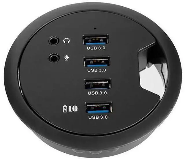 Main image of 80MM 3.14 Inch Desk Grommet USB 3.0 Hub, 4 Port Desktop Hole Fit Multiport Hub with 3.5mm Audio Mic Jack, BC1.2 Fast Charging, 5V/2A Power Adapter Included for Phones & Desktop Office Use