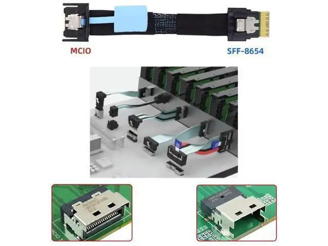 Alt view image 5 of 7 - 0.5M PCIe5.0 SFF-8654 Slimline 4i Male to SFF-TA-1016 MCIO 38Pin Male Conversion Cable, 64Gbps High-Density Internal Server Interconnect Wire for HPC, AI Server, NVMe Storage Backplane & OCP Expansion
