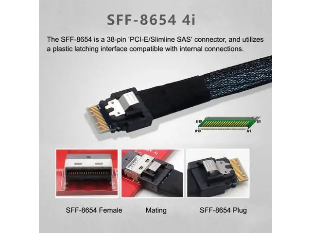 Alt view image 7 of 7 - 0.5M PCIe5.0 SFF-8654 Slimline 4i Male to SFF-TA-1016 MCIO 38Pin Male Conversion Cable, 64Gbps High-Density Internal Server Interconnect Wire for HPC, AI Server, NVMe Storage Backplane & OCP Expansion