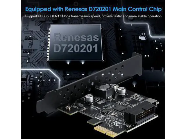 Alt view image 7 of 7 - PCIe 1X USB 3.2 Gen1 Expansion Card, 5Gbps, Type-E 20Pin + USB3.0 19Pin Internal Front Header
