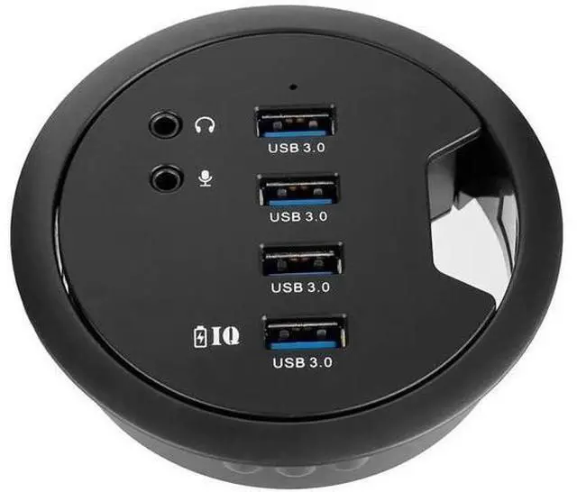 Main image of 80MM 3.14 Inch Desk Grommet USB 3.0 Hub, 4-Port Desktop Hole Fit Multiport Hub with 3.5mm Audio Mic Jack, BC1.2 Fast Charging, 5V/2A AC Power Adapter Included for Smartphones & Office Desks