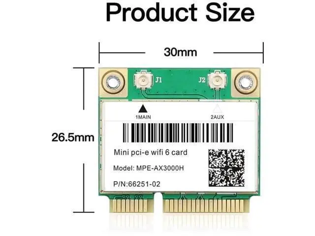 Alt view image 2 of 6 - MPE-AX3000H Mini PCIe WiFi 6 Network Card with AX200HMW Chip, Tri-Band 2.4G/5G/6GHz, 2400Mbps+574Mbps, Bluetooth 5.2, MU-MIMO for Laptop Upgrade