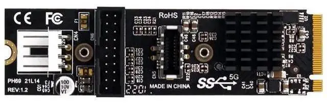 Main image of USB 3.1 Type-E Front Panel Socket + USB 2.0 to NVME NGFF M-Key Adapter Card with VL805 Chip, 5Gbps for Motherboard