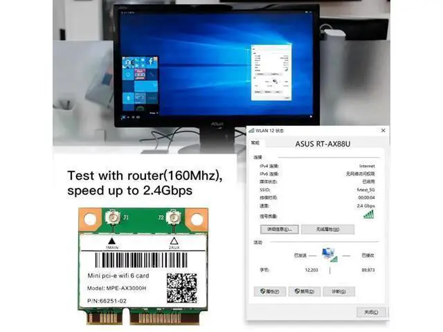 Alt view image 6 of 6 - MPE-AX3000H Mini PCIe WiFi 6 Network Card with AX200HMW Chip, Tri-Band 2.4G/5G/6GHz, 2400Mbps+574Mbps, Bluetooth 5.2, MU-MIMO for Laptop Upgrade