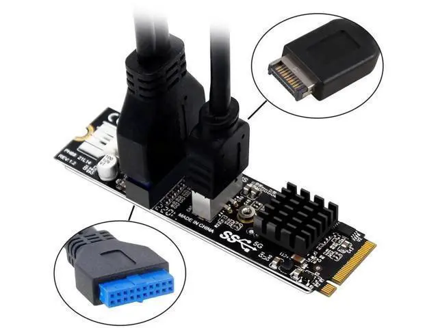 Alt view image 4 of 7 - USB 3.1 Type-E Front Panel Socket + USB 2.0 to NVME NGFF M-Key Adapter Card with VL805 Chip, 5Gbps for Motherboard