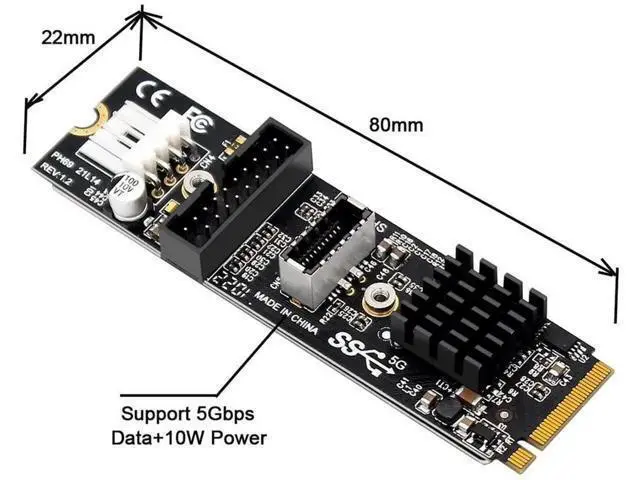 Alt view image 6 of 7 - USB 3.1 Type-E Front Panel Socket + USB 2.0 to NVME NGFF M-Key Adapter Card with VL805 Chip, 5Gbps for Motherboard