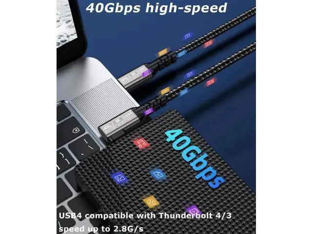 Alt view image 4 of 7 - Dual Length USB4 & Thunderbolt 4 Cable, Braided USB-C to USB-C, 40Gbps, 240W PD Charging, 8K@60Hz Video for MacBook Pro & Laptops