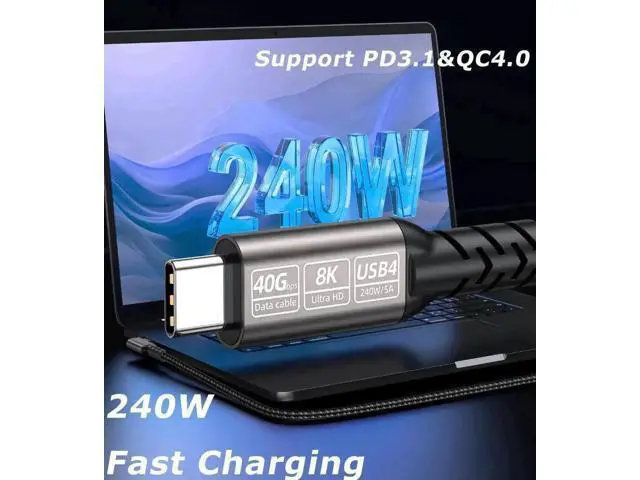 Alt view image 7 of 7 - Dual Length USB4 & Thunderbolt 4 Cable, Braided USB-C to USB-C, 40Gbps, 240W PD Charging, 8K@60Hz Video for MacBook Pro & Laptops