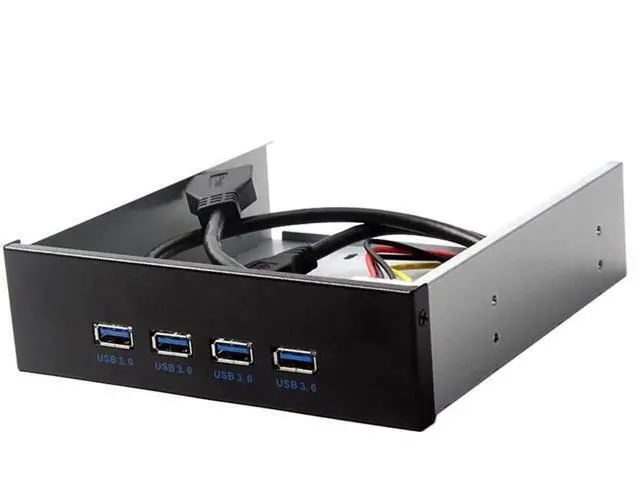 Alt view image 2 of 4 - 5.25" CD-ROM Bay 4-Port USB 3.0 Front Panel Hub, 20Pin Motherboard Header Adapter with SATA Power Cable