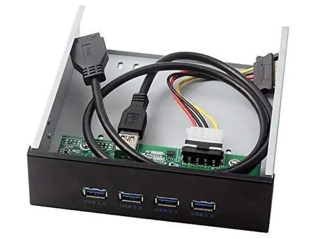 Alt view image 4 of 4 - 5.25" CD-ROM Bay 4-Port USB 3.0 Front Panel Hub, 20Pin Motherboard Header Adapter with SATA Power Cable