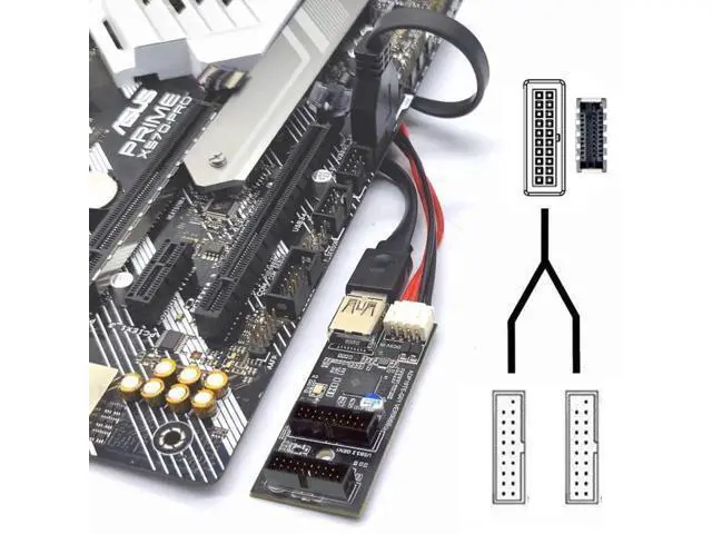 Alt view image 6 of 7 - USB 3.1 Type-E 1 to 2 USB 3.0 19/20Pin Hub Adapter, PCBA Port Multiplier with SATA Power Cable