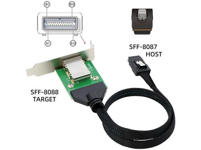 Alt view image 3 of 7 - SFF-8087 36Pin Internal Host to SFF-8088 26Pin External Mini SAS Cable with PCBA Board & Low Profile Bracket, SAS 2.0 6Gbps Storage Extension Cable for Servers, RAID and JBOD Systems