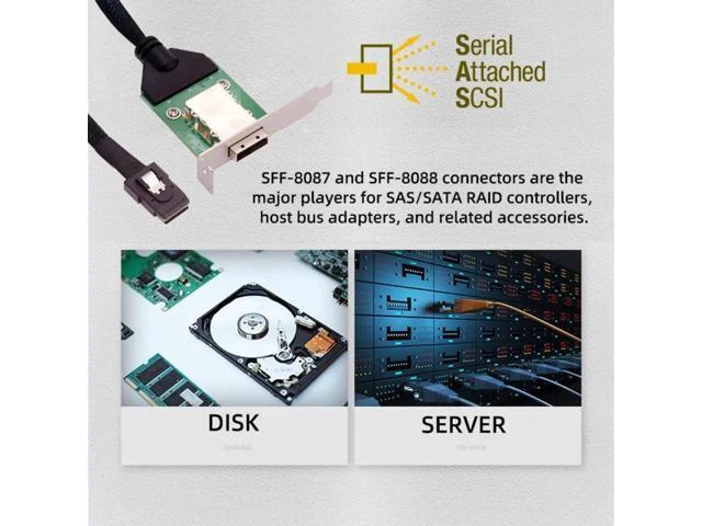 Alt view image 4 of 7 - SFF-8087 36Pin Internal Host to SFF-8088 26Pin External Mini SAS Cable with PCBA Board & Low Profile Bracket, SAS 2.0 6Gbps Storage Extension Cable for Servers, RAID and JBOD Systems