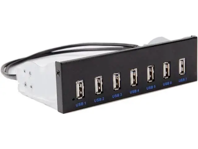 Alt view image 2 of 3 - 5.25 Inch Optical Drive Bay 7-Port USB 2.0 Front Panel Hub, 7 USB 2.0 Type-A Expansion Splitter with 10Pin Motherboard Header Cable & Metal Mount Bracket for Desktop PC Chassis
