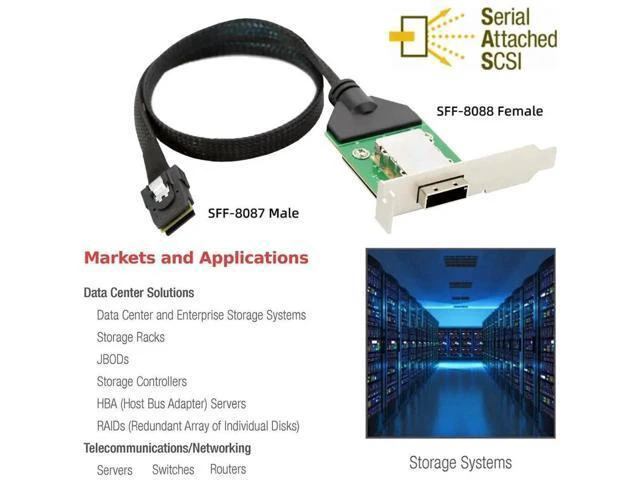 Alt view image 7 of 7 - SFF-8087 36Pin Internal Host to SFF-8088 26Pin External Mini SAS Cable with PCBA Board & Low Profile Bracket, SAS 2.0 6Gbps Storage Extension Cable for Servers, RAID and JBOD Systems