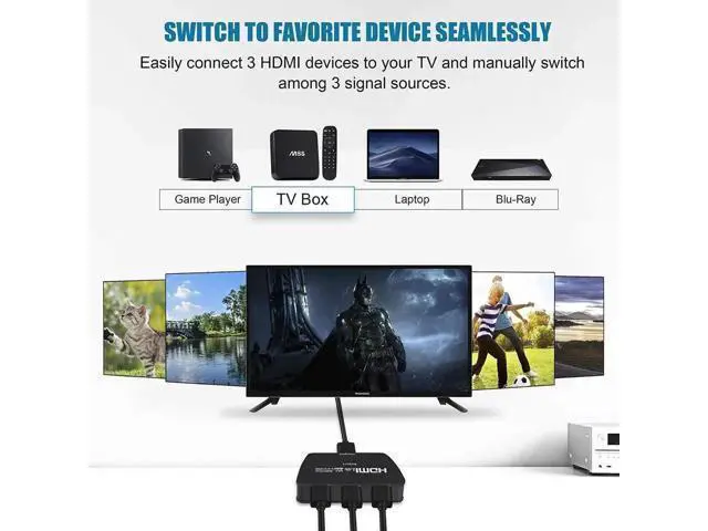 Alt view image 3 of 5 - Upgraded 3 In 1 Out HDMI 2.0 Switch Box, Support 4K@60Hz, Full HD 1080P & 3D, HDMI Switcher Selector for Game Consoles, HDTV, Mac, Roku