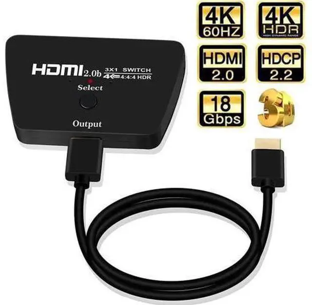 Main image of Upgraded 3 In 1 Out HDMI 2.0 Switch Box, Support 4K@60Hz, Full HD 1080P & 3D, HDMI Switcher Selector for Game Consoles, HDTV, Mac, Roku