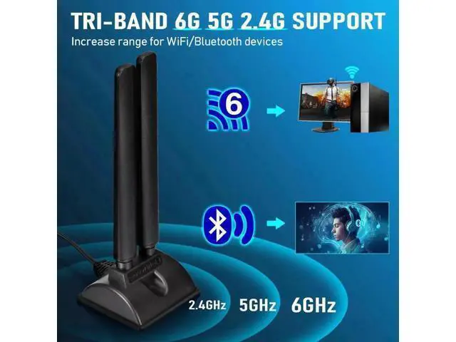 Alt view image 2 of 6 - 5dBi Tri-Band WiFi 6E Antenna, 2400-2500MHz+5150-5850MHz+5900-7125MHz, Compatible with Monkey King Gaming PC, FPV Drones & Security Cameras