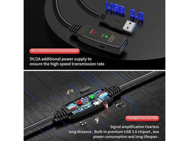 Alt view image 2 of 7 - 16FT Active USB 3.0 Extension Cable, A-Male to A-Female USB Extender Cord with Signal Chipset, Compatible with Oculus Quest 2, Xbox, PS4 & More USB Devices