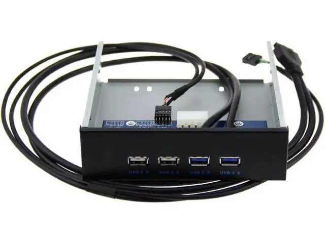 Alt view image 3 of 3 - 5.25 Inch PC Case Front Panel USB Hub, 4 Ports Total (2×USB3.0 + 2×USB2.0), Equipped with 2.6FT USB-A Female to Motherboard Internal Extension Cable for Desktop Optical Drive Bay