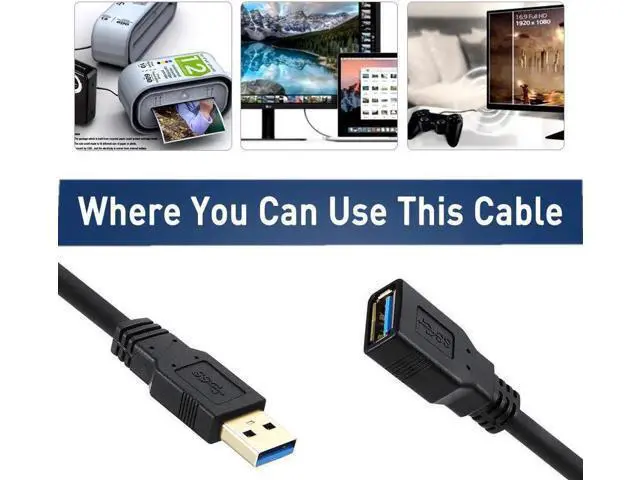 Alt view image 4 of 6 - 20FT USB 3.0 Extension Cable, Type A Male to Female SuperSpeed Extender Cord, Black