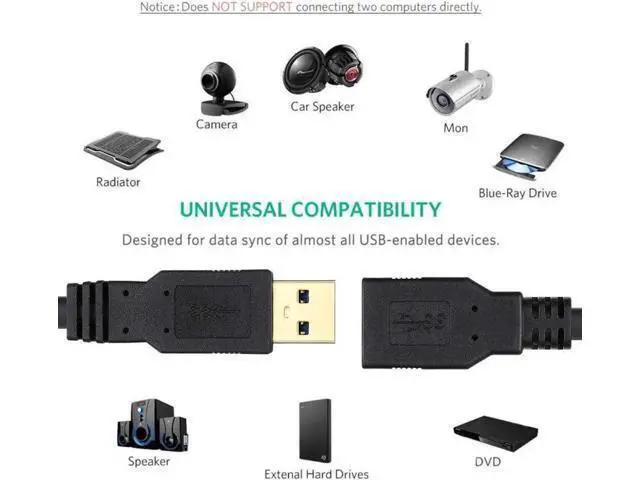 Alt view image 5 of 6 - 20FT USB 3.0 Extension Cable, Type A Male to Female SuperSpeed Extender Cord, Black