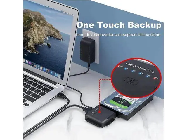 Alt view image 2 of 7 - USB 3.0 to SATA IDE Hard Drive Adapter Cable with One Touch Backup & 12V/2A Power Supply, Universal External Disk Reader for 2.5/3.5 Inch SSD HDD CD DVD Optical Drives, Data Recovery Converter
