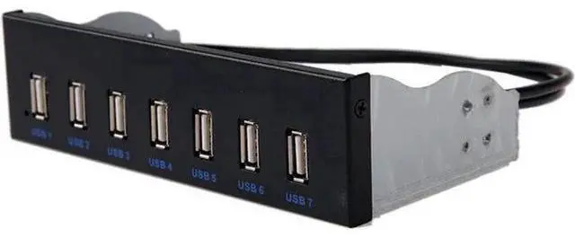 Main image of 5.25 Inch PC Case Front Panel USB 2.0 Hub, 7-Port Built-in Expansion with SATA 15Pin Power Supply, 9Pin USB 2.0 Motherboard Header & 2FT Internal Connection Cable for Desktop Optical Drive Bay