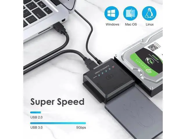 Alt view image 7 of 7 - USB 3.0 to SATA IDE Hard Drive Adapter Cable with One Touch Backup & 12V/2A Power Supply, Universal External Disk Reader for 2.5/3.5 Inch SSD HDD CD DVD Optical Drives, Data Recovery Converter