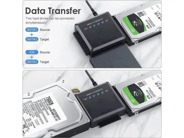 Alt view image 4 of 7 - Upgraded SATA IDE to USB 3.0 Hard Drive Reader Adapter with One-Click Backup & LED Indicator, External Converter for 2.5/3.5 Inch HDD SSD, Comes with 12V 2A Power Supply