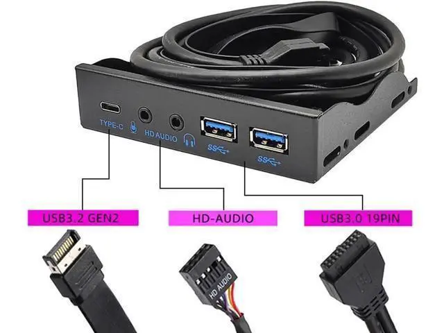 Alt view image 2 of 5 - 3.5 Inch PC Front Panel Hub, 10Gbps USB 3.2 Gen2 USB-C + 2 USB3.0 Ports with HD Audio Mic, Uses Motherboard 20-Pin & USB3.2 Key-A Header for Desktop Chassis