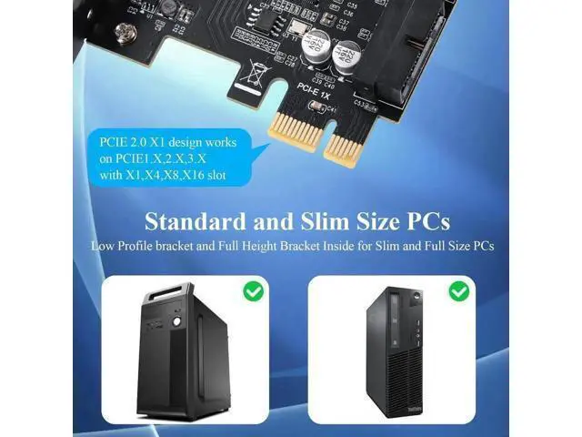 Alt view image 3 of 5 - PCIe 1X to 2 Port 19Pin USB 3.2 Gen1 Expansion Card, 5Gbps Super Speed PCI Express Internal USB Adapter Card, Compatible with Windows 11/10/8.1/8/7/XP
