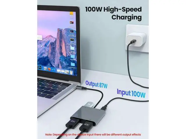 Alt view image 6 of 7 - USB C to Dual HDMI MST Adapter, 4K@60Hz Dual Monitor Splitter with 100W PD Charging & Extra USB-A Port, Supports Triple Separate Extended Screens on Windows, Only Mirror Mode Available for macOS Lapto
