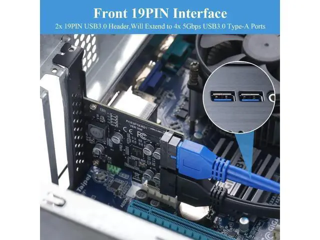 Alt view image 5 of 5 - PCIe 1X to 2 Port 19Pin USB 3.2 Gen1 Expansion Card, 5Gbps Super Speed PCI Express Internal USB Adapter Card, Compatible with Windows 11/10/8.1/8/7/XP