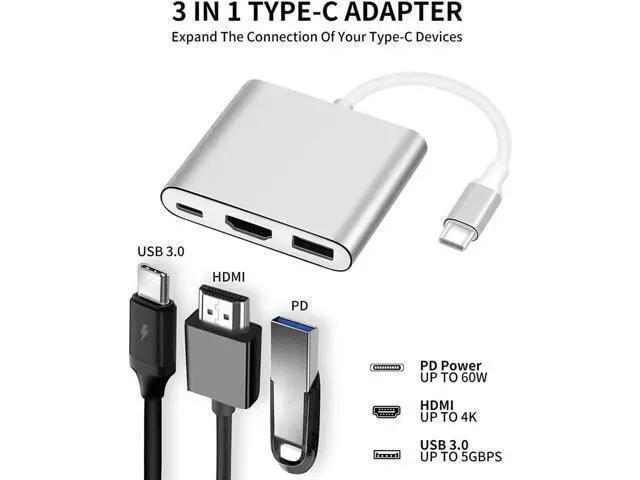 Alt view image 3 of 5 - Gray USB-C to HDMI Multiport Adapter, USB 3.1 Type-C to 4K HDMI Converter with USB 3.0 Port, Digital AV Adapter for MacBook Pro, Smartphones, Monitor & Projector