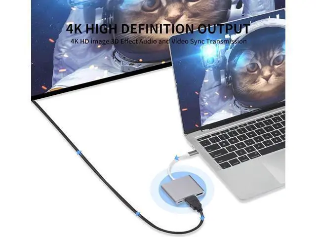 Alt view image 4 of 5 - Gray USB-C to HDMI Multiport Adapter, USB 3.1 Type-C to 4K HDMI Converter with USB 3.0 Port, Digital AV Adapter for MacBook Pro, Smartphones, Monitor & Projector