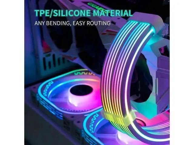 Alt view image 2 of 7 - 2×PCIe 8(6+2)Pin ARGB GPU Power Extension Cable, 5V 3Pin Addressable RGB Synchronizable Strimer Cord, Four-Sided Full Lighting, White Design for Custom Gaming PC Builds