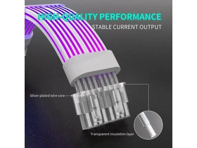 Alt view image 6 of 7 - 2×PCIe 8(6+2)Pin ARGB GPU Power Extension Cable, 5V 3Pin Addressable RGB Synchronizable Strimer Cord, Four-Sided Full Lighting, White Design for Custom Gaming PC Builds