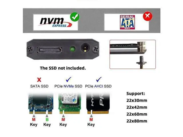 Alt view image 7 of 7 - Oculink SFF-8612/SFF-8611 to M.2 NVMe Adapter, PCIe 4.0 x4 64Gbps M-Key SSD Enclosure for 2280
