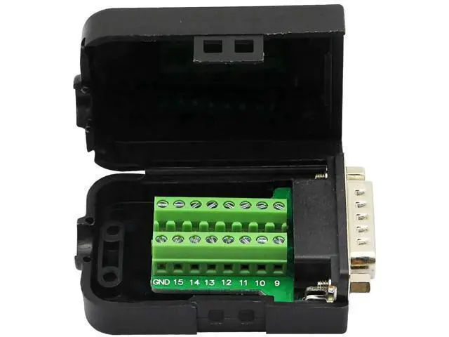 Alt view image 3 of 7 - Black DB15 Breakout Terminal PCB Board with Plastic Housing & Lock Nuts, DB15 Screw Terminal Signal Splitter Module (MN Version)